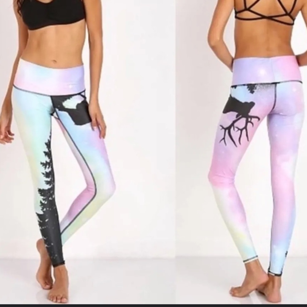 SET OF THREE teeki leggings hot yoga tribal patriotic stars northern lights